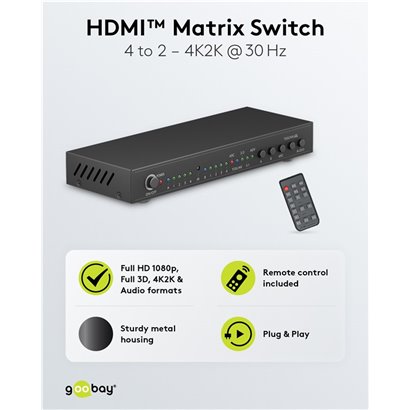 GOOBAY HDMI matrix switch 58478, 4-in σε 2-out, 4K/30Hz, μαύρο