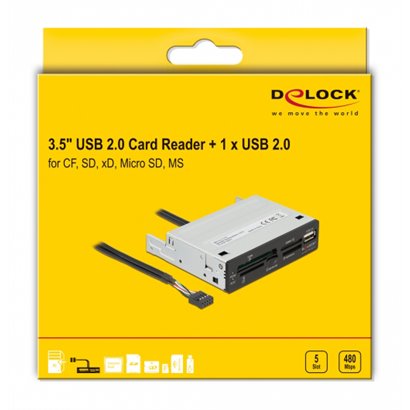DELOCK USB 9-pin card reader 91708, CF/SD/XD/MS/Micro SD/USB, 3.5" bay