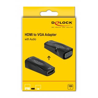 DELOCK αντάπτορας HDMI σε VGA 66560, 1080p/60Hz, μαύρος