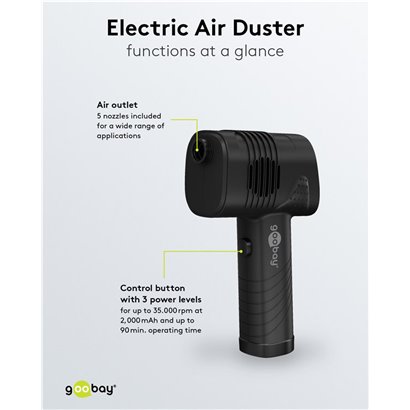 GOOBAY ηλεκτρικό air duster 61667, LED οθόνη, 46.8W, 2000mAh, μαύρο