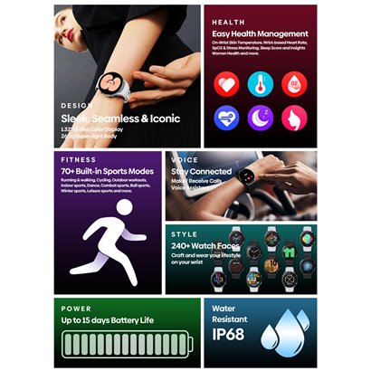 ZEBLAZE smartwatch GTR 3, 1.32", IP68, heart rate, ηχείο & mic, μαύρο