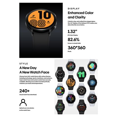 ZEBLAZE smartwatch GTR 3, 1.32", IP68, heart rate, ηχείο & mic, μαύρο