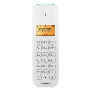 PHILIPS ασύρματο τηλέφωνο D1601T-34, με ελληνικό μενού, λευκό-πράσινο
