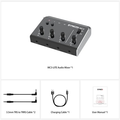 SYNCO μίκτης ήχου MC3-LITE, 4 καναλιών, Bluetooth, 500mAh, γκρι
