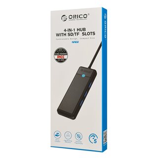 ORICO USB hub PAPW3AT-U3 με SD/micro SD/3x USB θύρες, 5Gbps, μαύρο