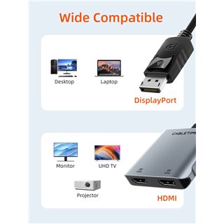 CABLETIME αντάπτορας DisplayPort σε 2x HDMI CT-DM2H8K-AG, 8K, γκρι