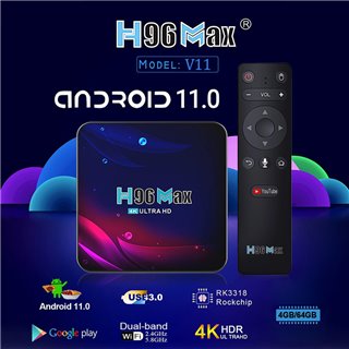 H96 TV Box Max V11, 4K, RK3318, 4/64GB, Bluetooth remote, Android 11