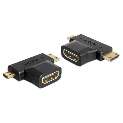 DELOCK αντάπτορας HDMI σε HDMI mini & micro 65446, gold plated, μαύρος