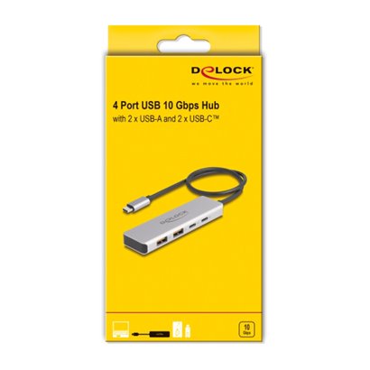 DELOCK USB-C hub 64230, 2x USB/2x USB-C θύρες, 10 Gbps, γκρι