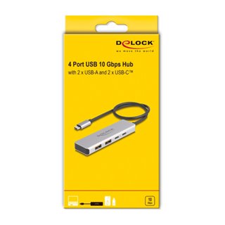 DELOCK USB-C hub 64230, 2x USB/2x USB-C θύρες, 10 Gbps, γκρι