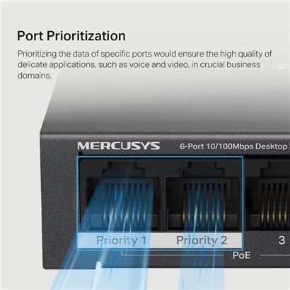 MERCUSYS Desktop Switch MS106LP, 6x 10/100 Mbps, PoE+, Ver. 1.0