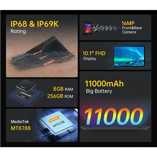 OUKITEL tablet RT5, 10.1", 8/256GB, 4G, 11000mAh, IP68/IP69K, μαύρο