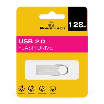 POWERTECH USB Flash Drive PT-1121, 128GB, USB 2.0, ασημί