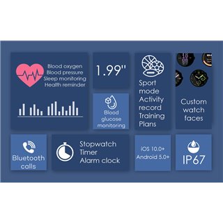 ΙΝΤΙΜΕ smartwatch 7 Max, 1.99", IP67, heart rate, ηχείο & mic, μαύρο
