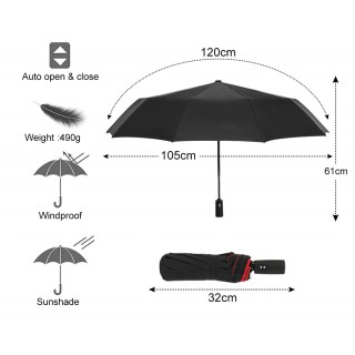 ROXXANI ομπρέλα RXN-0025, αυτόματο άνοιγμα, με θήκη, μαύρη