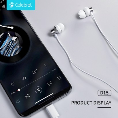 CELEBRAT earphones με μικρόφωνο D15, USB-C, 1.2m, λευκά