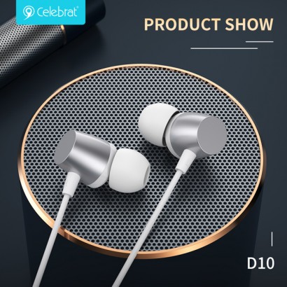 CELEBRAT earphones με μικρόφωνο D10, 3.5mm, 1.2m, λευκά