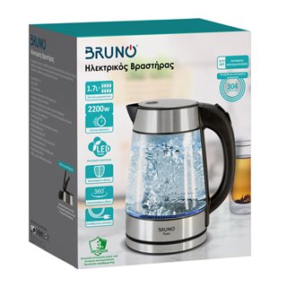 BRUNO βραστήρας νερού BRN-0143, 1.7L, 2200W, γυάλινος-Inox
