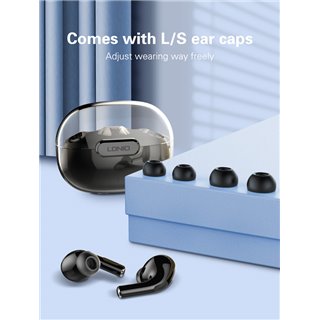 LDNIO earphones με θήκη φόρτισης T02, True Wireless, HiFi, μαύρα