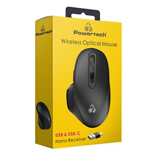 POWERTECH ασύρματο ποντίκι PT-1152, USB & USB-C δέκτη, 1600DPI, μαύρο