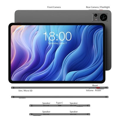 TECLAST tablet T60, 12" HD, 8/256GB, Android 13, 4G, 8000mAh, γκρι