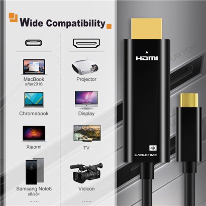 CABLETIME καλώδιο USB-C σε HDMI CT-CMHD, 4K/60Hz, 1.8m, μαύρο
