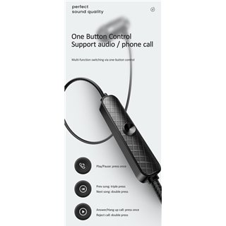USAMS earphones με μικρόφωνο EP-42, 3.5mm, 1.2m, μαύρα