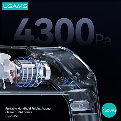 USAMS σκουπάκι χειρός US-ZB259, LED, 55W 4300Pa, 4000mAh μπαταρία, μαύρο