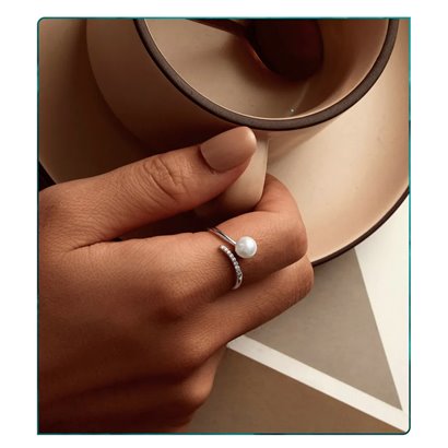 BAMOER δαχτυλίδι BSR497-E με πέρλα & ζιρκόνια, ανοιγόμενο, ασήμι 925