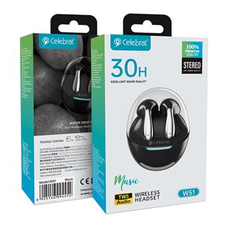 CELEBRAT earphones με θήκη φόρτισης W51, True Wireless, μαύρα