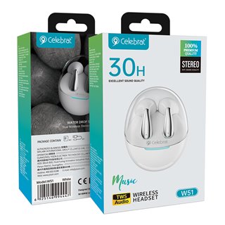 CELEBRAT earphones με θήκη φόρτισης W51, True Wireless, λευκά