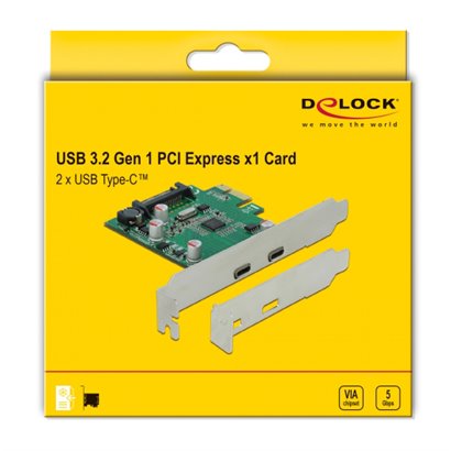 DELOCK κάρτα επέκτασης PCIe x1 σε 2x USB-C 90493, 5Gbps