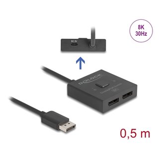 DELOCK DisplayPort switch 18906, 2 σε 1, bidirectional, 8K/30Hz, μαύρο