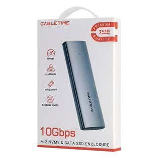 CABLETIME θήκη για M.2 NVMe/SATA SSD CT-SSD03-AG tool free, 10Gbps, γκρι