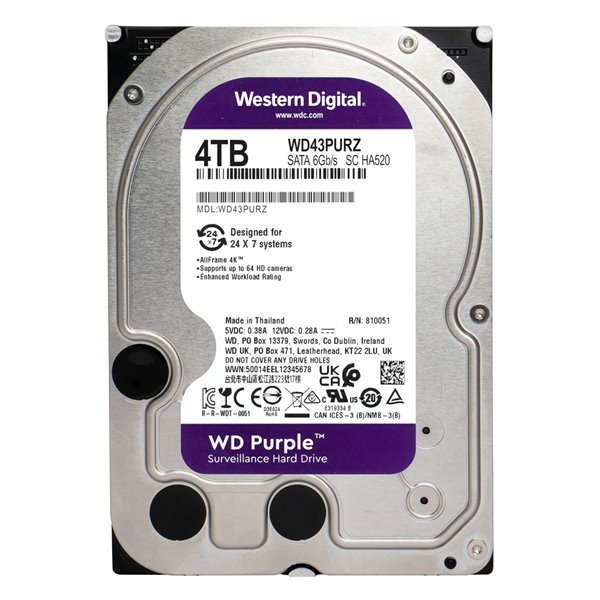 WD σκληρός δίσκος 3.5" Purple Surveillance 4TB, 256MB, 5400RPM, SATA III
